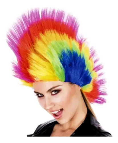 Peluca Punk Multicolor Cotillon Disfraz Fiesta Pelo Parado