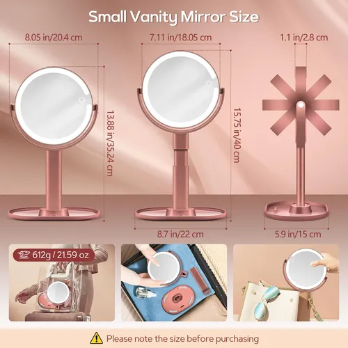 B Beauty Planet Espejo Maquillaje Iluminado Doble 30x Rosa