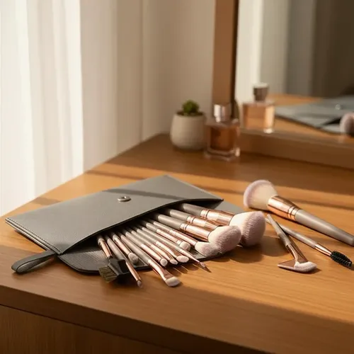 Set 15 Brochas Maquillaje Ojos Rubor Con Funda 15 Pieces Champagne Gold Makeup Brush Bag
