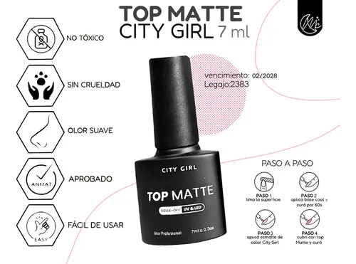 Esmalte Top Coat Efecto Matte Semipermanente City Girl 7ml Transparente