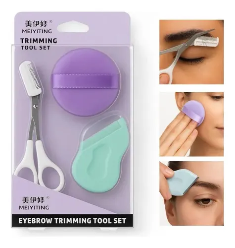 Kit Perfilador De Cejas Tijera + Esponja Pack X3 Pcs Color COLOR