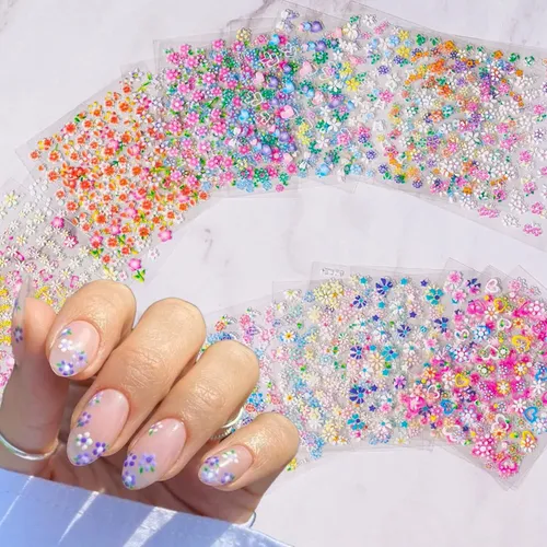 30 Pegatinas De Uñas Con Flores De Colores No Repetidas