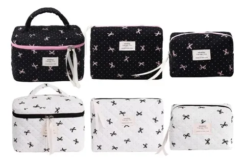 Bolsa Acolchada Con Lazo Rosa For Maquillaje, Bolsa De \\
