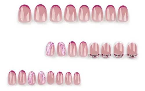Uñas Postizas Cortas De Color Rosa