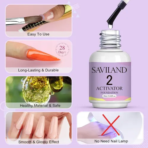 Set De Dip Powder Saviland 15 Ml Base Top Coat Activator