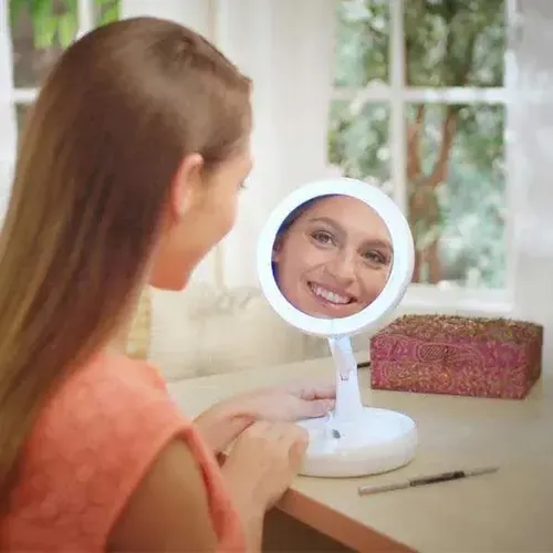 Espejo Maquillaje Doble Aumento X10 Luz Led Portátil