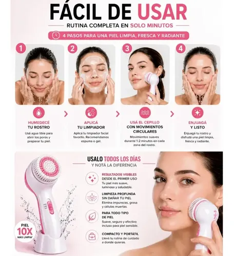 Cepillo Skin Care Limpieza Facial Exfoliante 5 En 1 Rec Usb