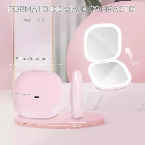 Espejo Compacto Iluminado Con Aumento De 10x D