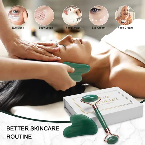 Rodillo Facial Xyzbstar Jade Y Gua Sha Masajeador Verde