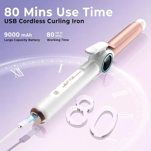 Plancha Rizadora Inalámbrica Rose Gold Usb 9000 Mah 2 En 1