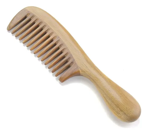 Peine De Madera Diente Ancho C Mango Desenredante Anti Frizz