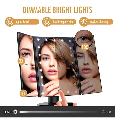 Espejo Maquillaje Led Luz Portatil Aumento Escritorio Usb