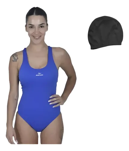 Malla Enteriza Mujer Buen Nado Color Azfr +gorro Lycra Cuo