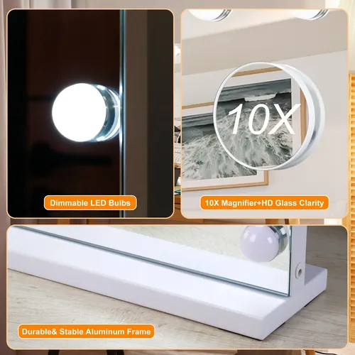 Espejo De Tocador Moonee Con Luces, Aumento De 10x Blanco