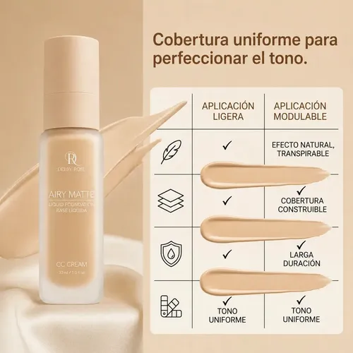 Debby Rose Airy Matte Foundation Bases De Maquillaje 30ml Tono Blanco