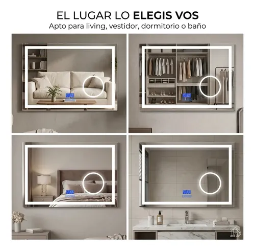 Espejo Moderno Bluetooth Luz Led Desempañador Baño 50×70 Espejo