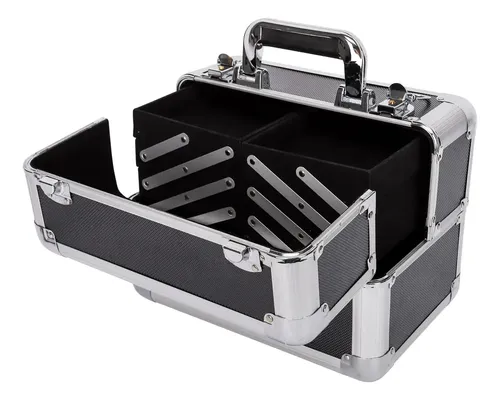 Maletin De Maquillaje Gadnic PVC Aluminio 6 Bandejas Cerradura Llaves Kit 11 Cepillos