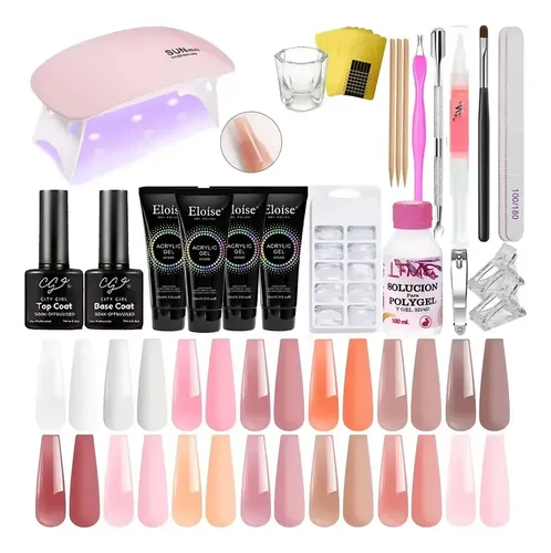 Kit Uñas Esculpidas Polygel Esmaltado Set Semipermanente Uv