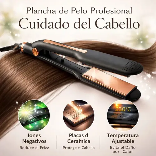 Plancha de Pelo Profesional Temperatura Máxima de 400 °F, Opciones de Peinado Versátiles Planchitas Pelo, Color Negro.