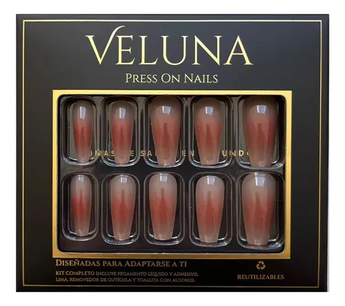Uñas Press On Reutilizables Diseños Variados 24u Veluna Full Color Natural Glow Press On Nails