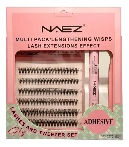 Set Pestañas Postizas Naez 30p 0.07d Adhesivo Sellador Pinza