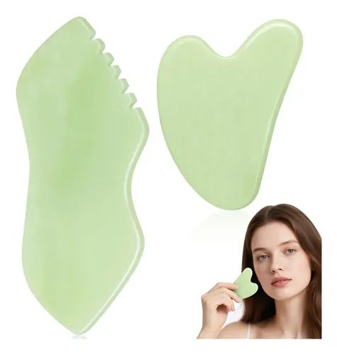 Set 2 Gua Sha Airogym Jade Masajeador Facial Corporal Verde