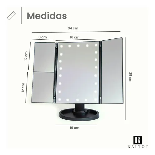 Espejo Aumento Luz Maquillaje Giratorio Tactil Touch Mesa
