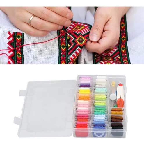 Kit 50 Hilos De Punto De Cruz Con Caja Y Agujas, Bordado Man