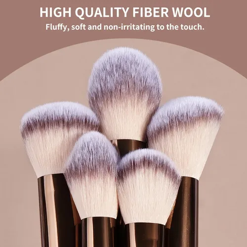 14 Pinceles De Maquillaje, 2 Esponjas De Maquillaje Con Almo Marrón