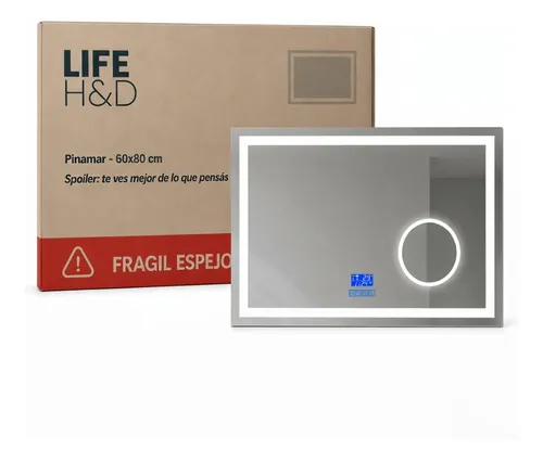 Espejo Luz Led Desempañador Display 60×80 Bluetooth Lupa