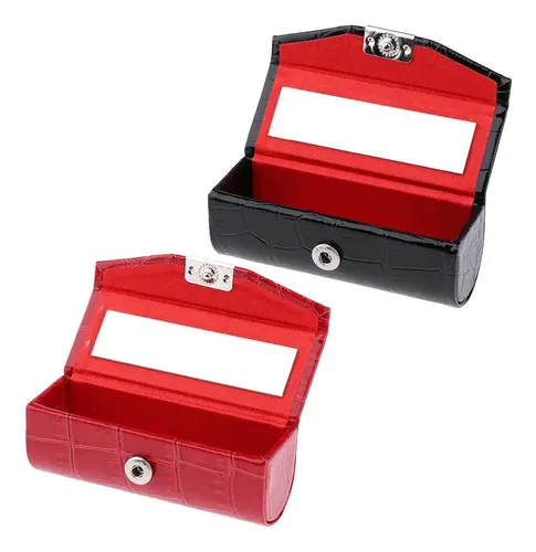 2x Portalápices De Cuero Caja De Almacenamiento Con Espejo