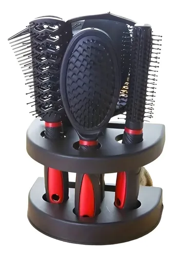 Set Cepillos Para Cabello Con Soporte 4 Piezas Rojo