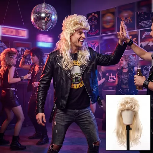 Peluca Retro Punk De Los 80s Para Hombre Rubio Claro Rubio Claro