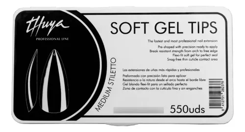 Tips Para Soft Gel Medium Estileto Thuya 550u Manicura Transparente
