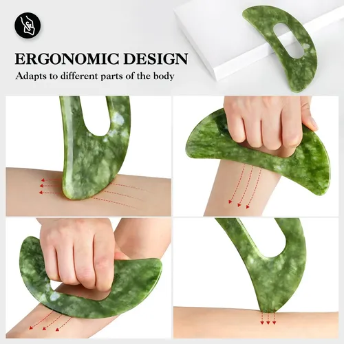 Herramienta De Masaje Gua Sha Cekpo Jade Stone Con Mango Par