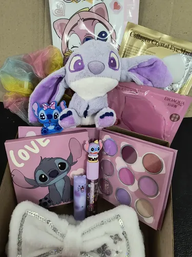 Set De Stich Lila Con Paleta Mascarilla Peluche Vincha