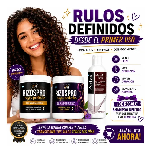 Combo Arlex Crema Rizadora Gel Fijador Champu Kit Curly