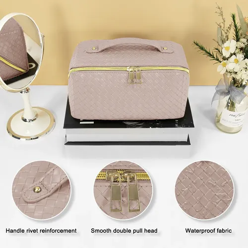 Bolsa Pu Trenzada Impermeable Multifunción Cosméticos Aseo