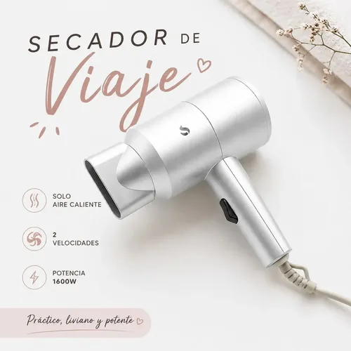 Mini Secador De Pelo Suono 1600w Compacto Para Viaje Blanco
