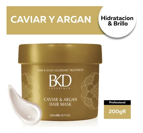 Máscara Capilar Caviar & Argan Mythical Libre de Parabenos Nutricion Anti Frizz BKD