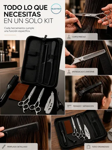 Kit Corte Cabello Profesional Estuche Tijeras Peines Complet