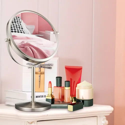 Espejo de Maquillaje Alhakin con Aumento 10X, de Mesa y Giratorio 360°