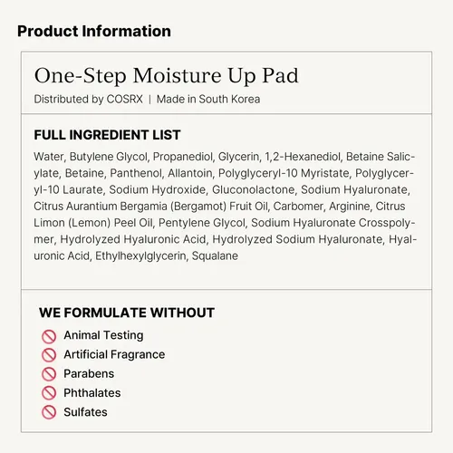 Almohadillas Tónicas Faciales Cosrx One Step Moisture Up, 70