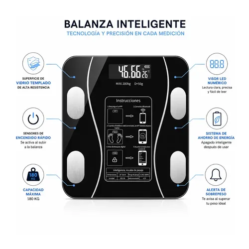Balanza Digital Con Bluetooh App Para Baño Medidor Grasa / Musculo / Imc Corporal Negro So