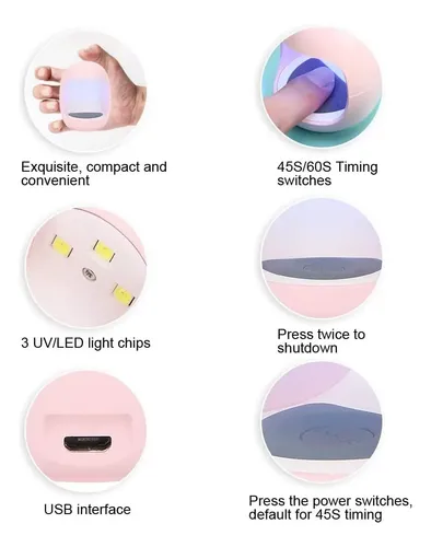 Mini Cabina Uv Led 6w Cherrycoco Gelificadas Press Semi Rosa