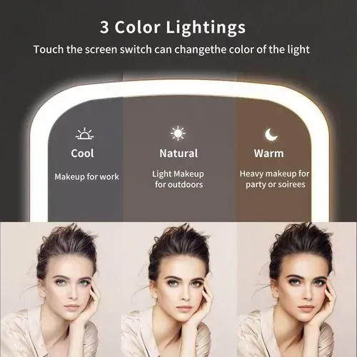 Espejo Maquillaje Portátil Luz Led Táctil 3modos Recargable