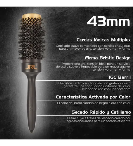 Cepillo Para Cabello Profesional Jrl De Cerdas Mixtas 43mm Color Negro
