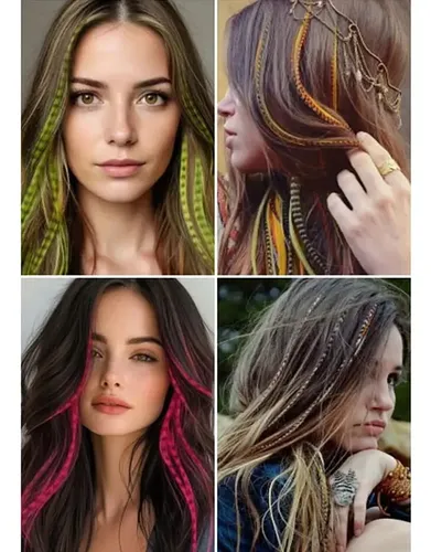10 Extensiones De Cabello Kanekalon Efecto Plumas 40cm
