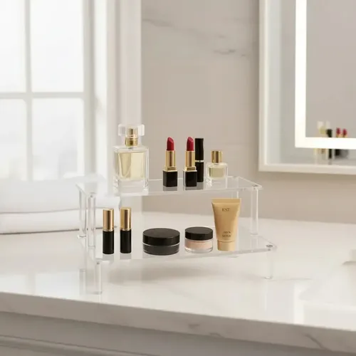 Exhibidor Acrílico 2 Pisos Organizador Maquillaje Baño