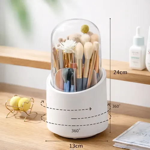Set Organizador De Maquillaje 360 Y Porta Brochas Blanco
